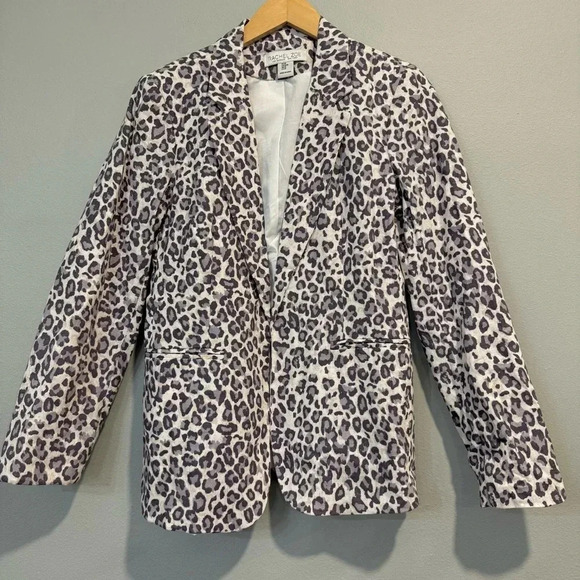 Rachel Zoe Open Front Blazer Animal Print Linen Cotton Office Work M - Picture 1 of 7